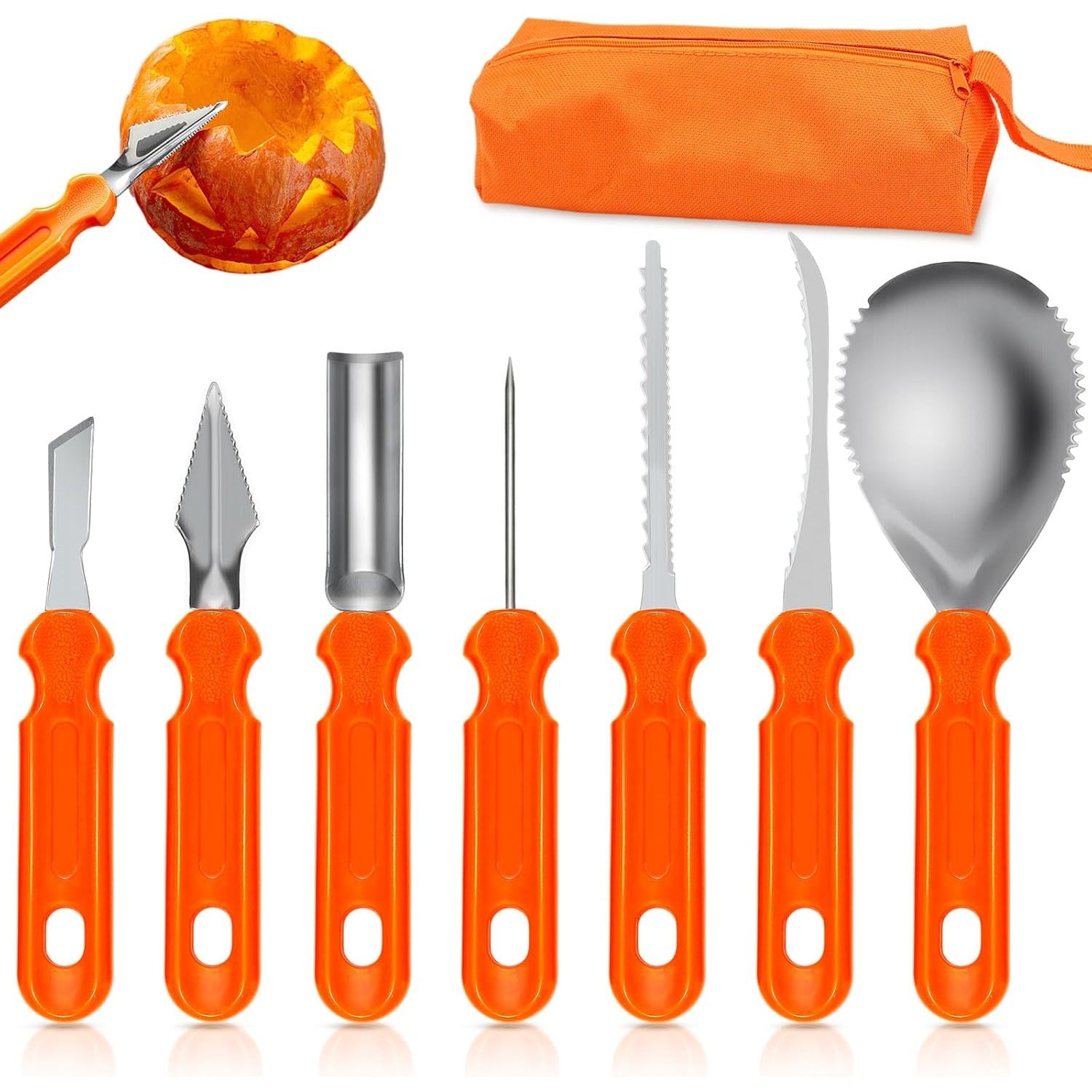 Opsticle Hand tools for use in carving or decorating pumpkins, mini-pumpkins, gourds, and other fruits and vegetables, namely, knives, saws, scoops, chisels and drills