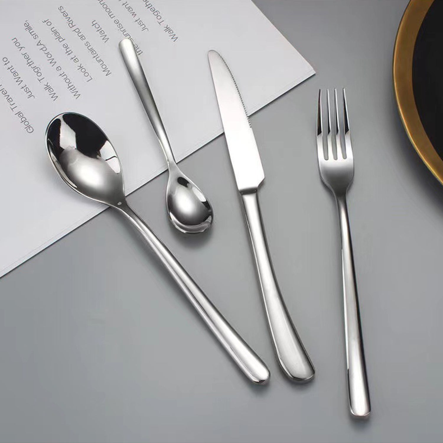 Opsticle Stainless Steel Flatware Set, Metal Tableware Cutlery Set Includes Dinner Knives/Forks/Spoons