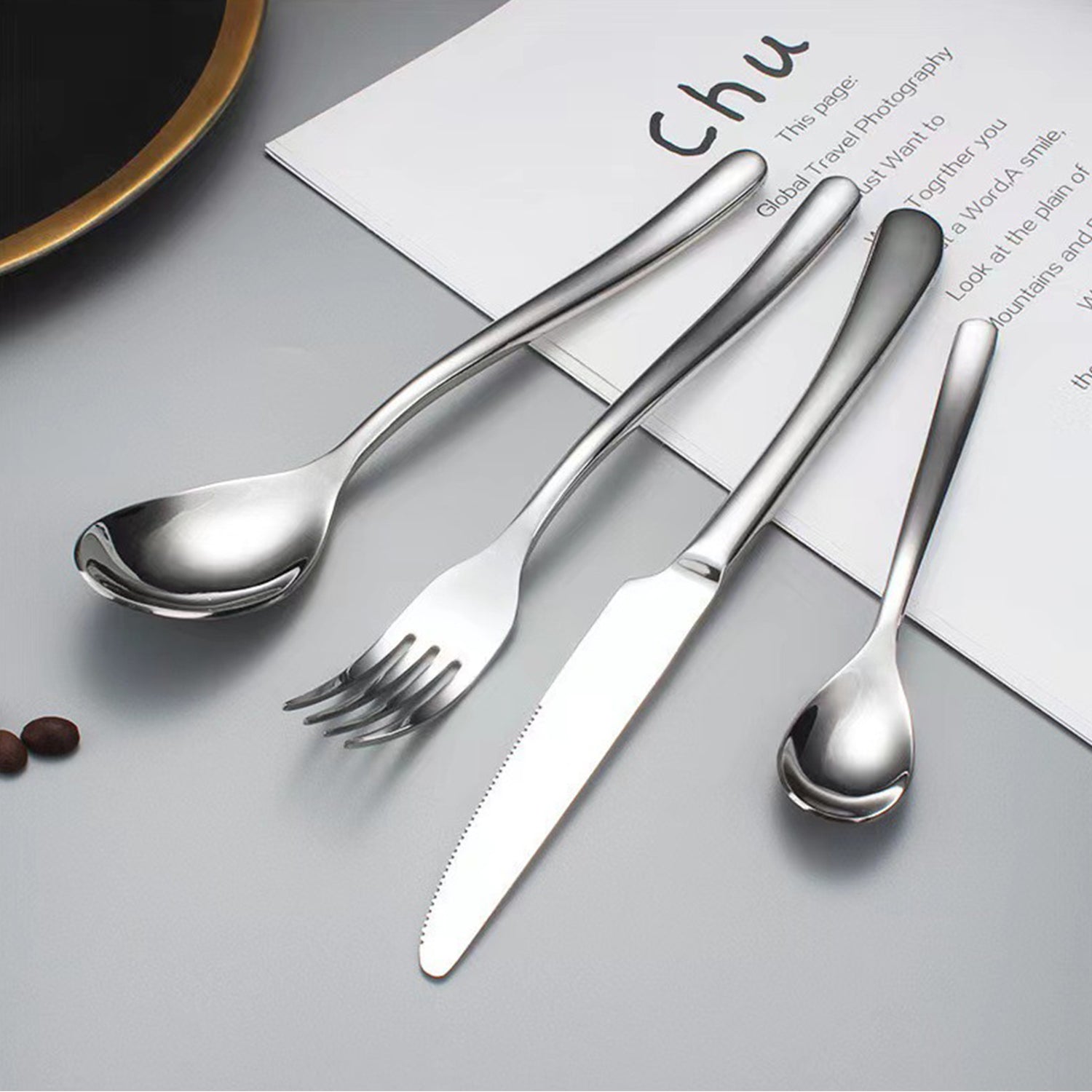 Opsticle Stainless Steel Flatware Set, Metal Tableware Cutlery Set Includes Dinner Knives/Forks/Spoons