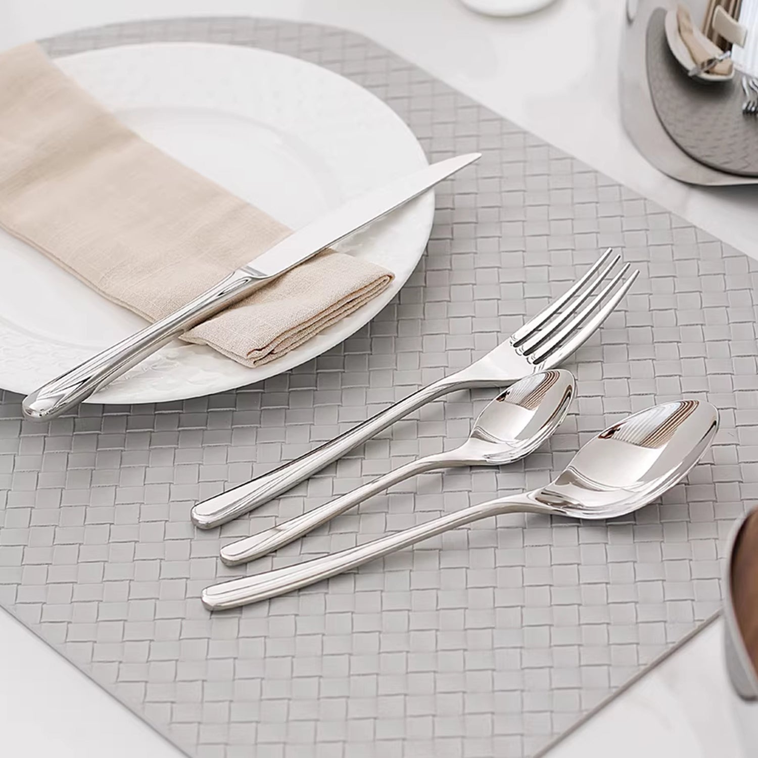 Opsticle Silverware Set, Sterling silver Knives Spoon Forks Set for Home, Kitchen and Restaurant